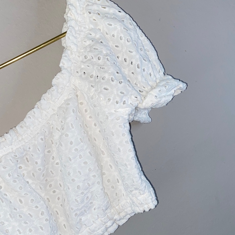 Elegant White Eyelet Off-Shoulder Blouse - Picture 3 of 14